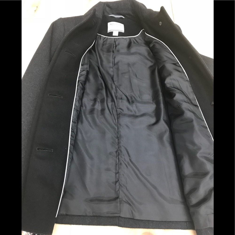 NWT,Nautica  wool blend pea coat charcoal/black - Picture 5 of 10
